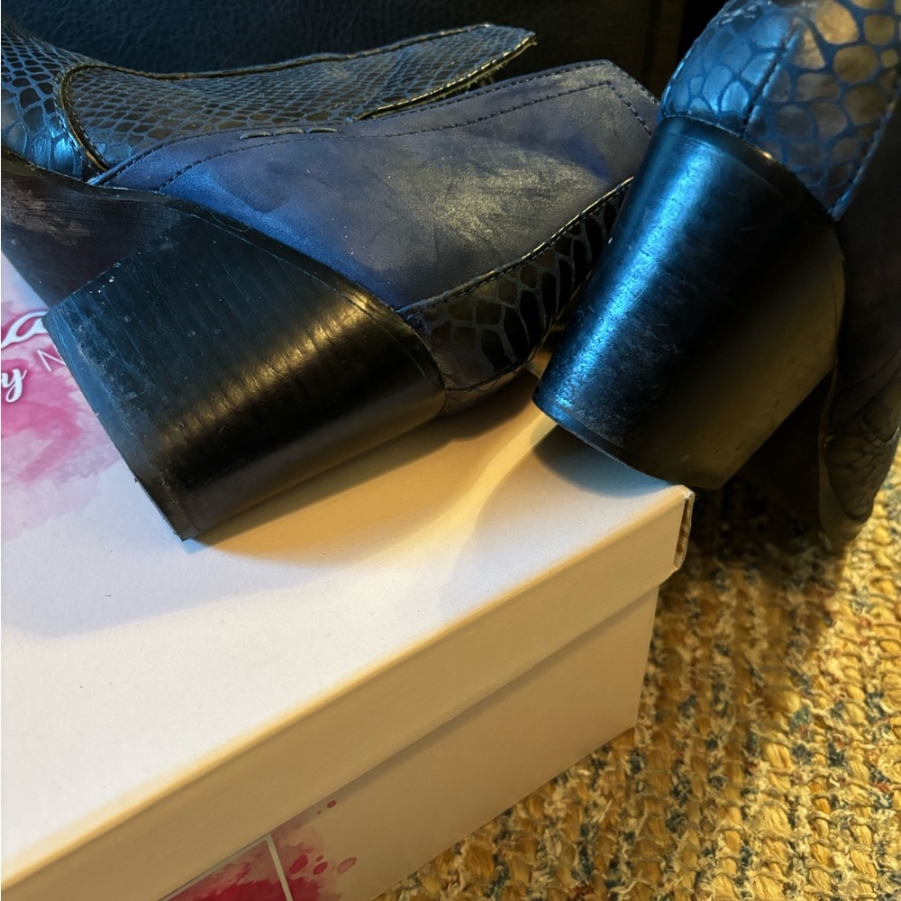 Navy faux snake skin boots - Picture 3 of 7